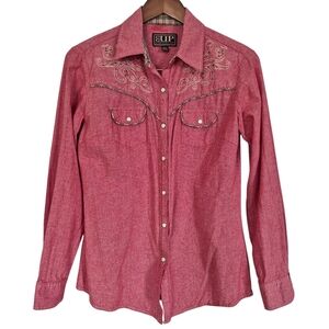 Cowgirl Up Western Embroidered Snap Button Shirt Medoum